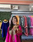 Deep Pink And Green Tilla Embroidered Suit