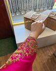 Deep Pink And Green Tilla Embroidered Suit
