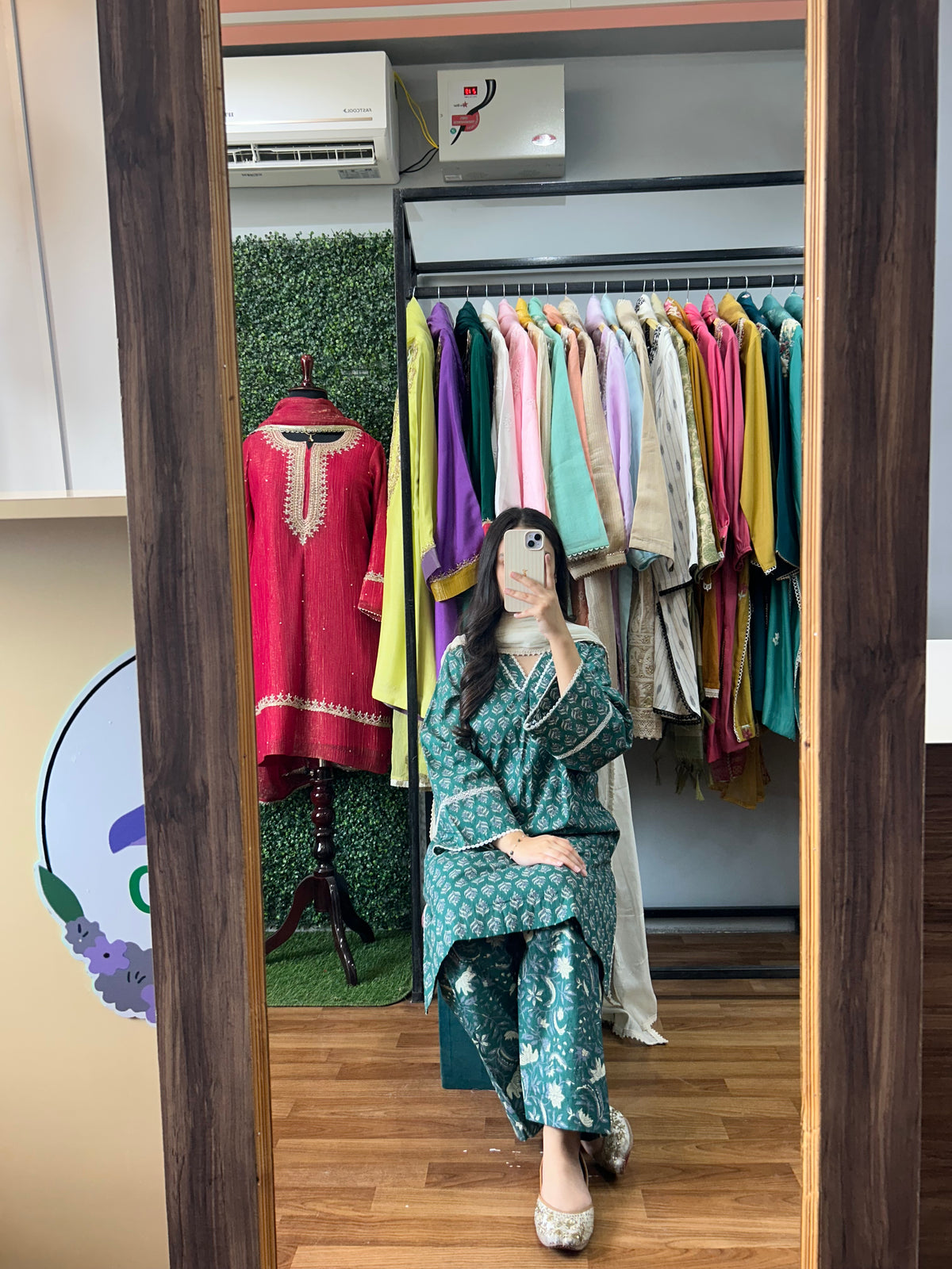 Teal Green &amp; Ivory White Hand Block Printed Pure Cotton 3-Piece Suit