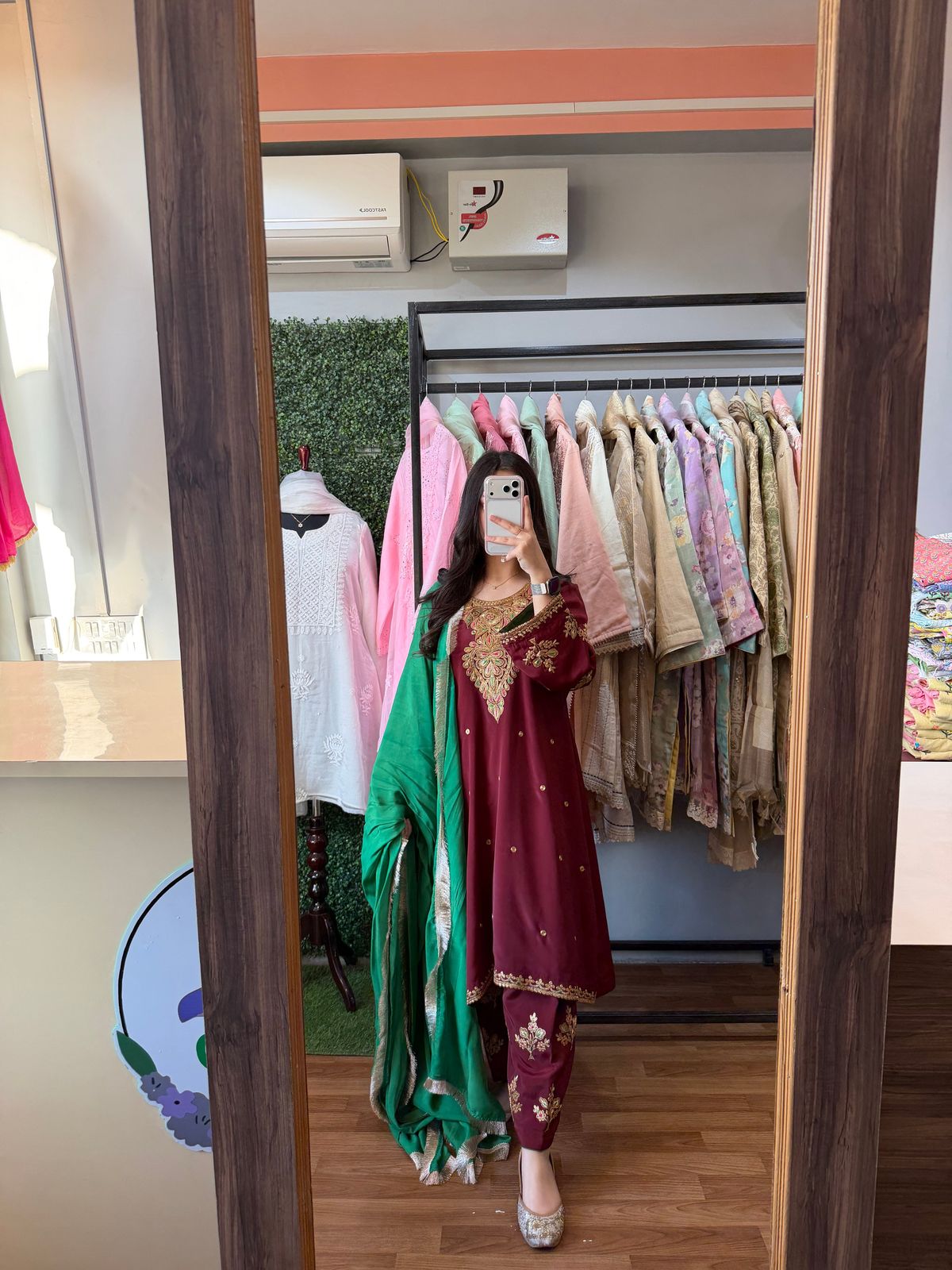 Royal Maroon And Green Tilla Embroidered Suit