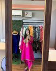 Deep Pink And Green Tilla Embroidered Suit