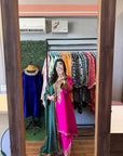 Deep Pink And Green Tilla Embroidered Suit