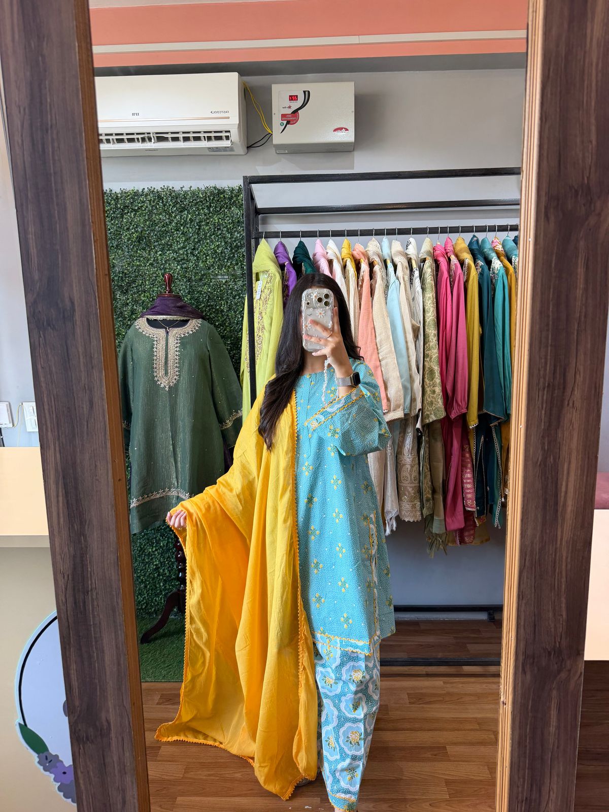 Sky Blue &amp; Marigold Yellow Hand Block Printed Pure Cotton 3-Piece Suit