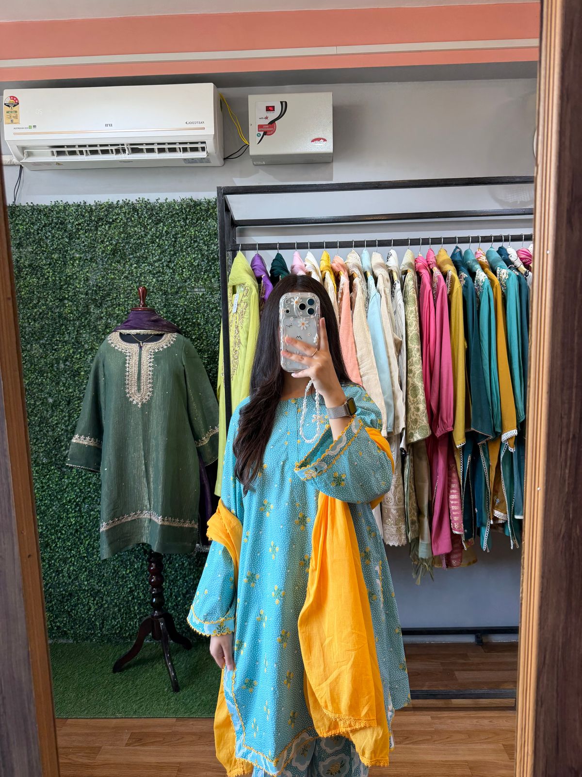 Sky Blue &amp; Marigold Yellow Hand Block Printed Pure Cotton 3-Piece Suit