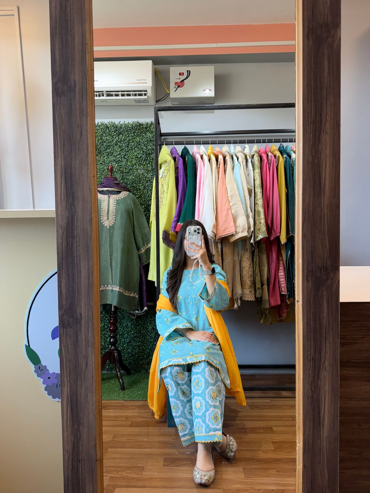Sky Blue &amp; Marigold Yellow Hand Block Printed Pure Cotton 3-Piece Suit