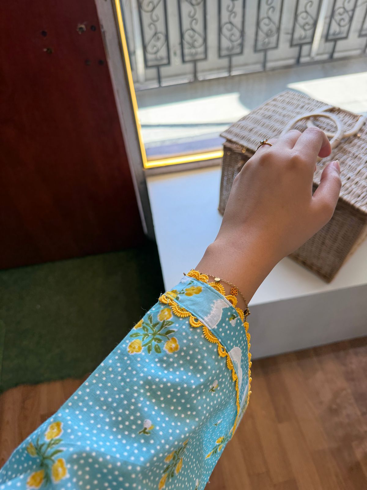 Sky Blue &amp; Marigold Yellow Hand Block Printed Pure Cotton 3-Piece Suit