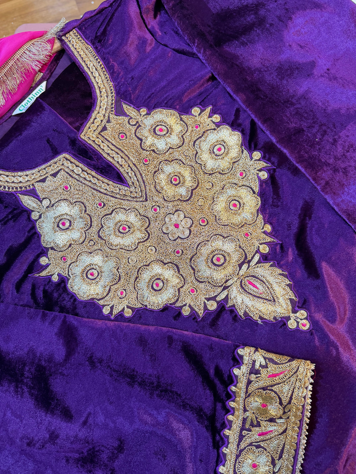 Royal Purple Velvet Hand-Embroidered Tilla Suit