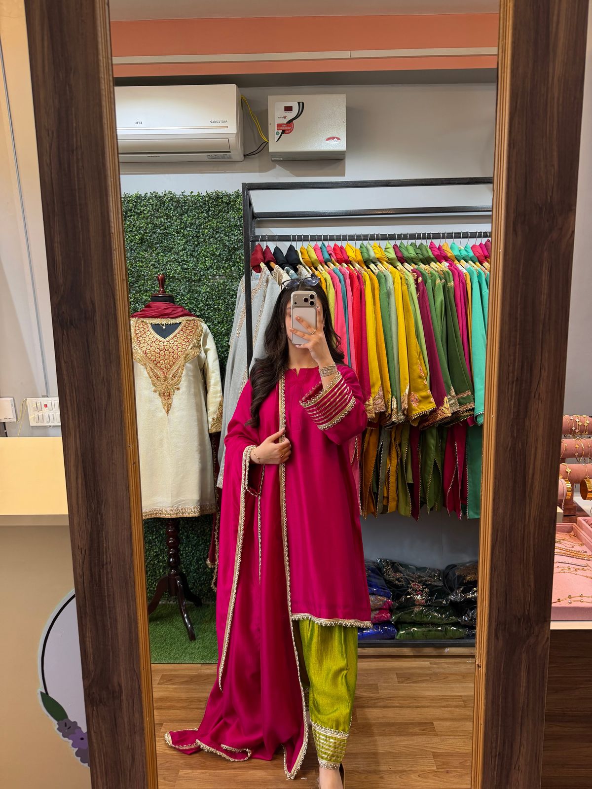 Rani Pink And Lime Green Farshi Salwar Set