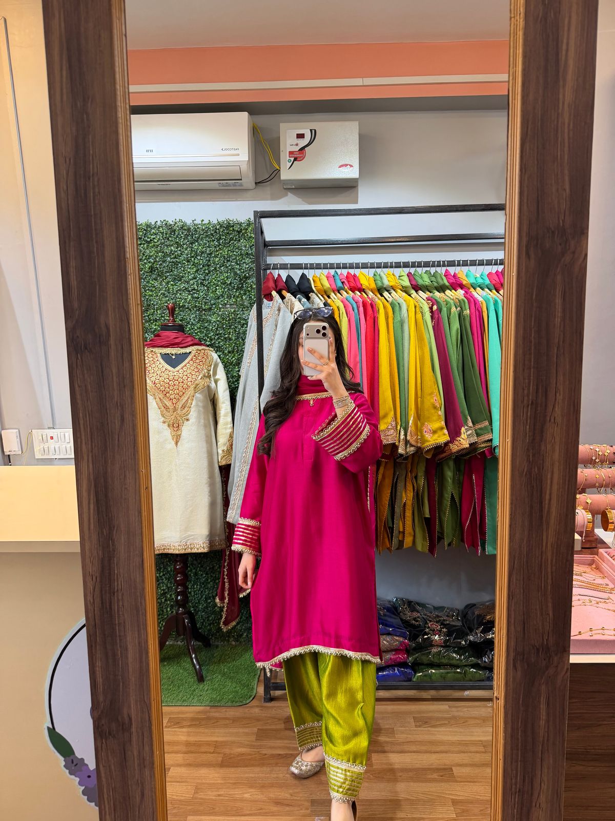 Rani Pink And Lime Green Farshi Salwar Set