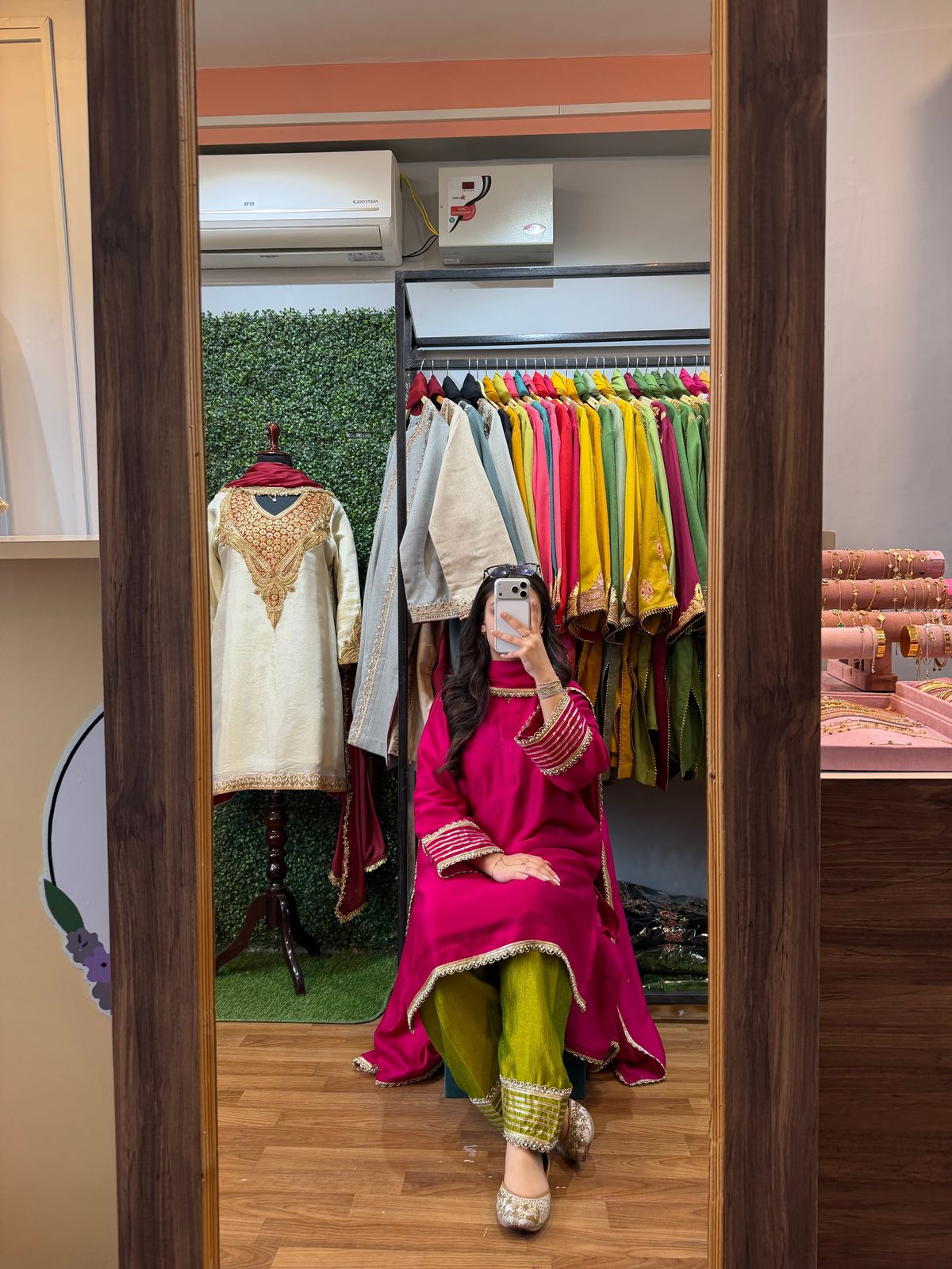 Rani Pink And Lime Green Farshi Salwar Set